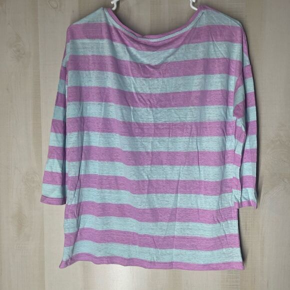 Boden purple and blue‎ striped 3/4 sleeve top, size 8 - Picture 2 of 9